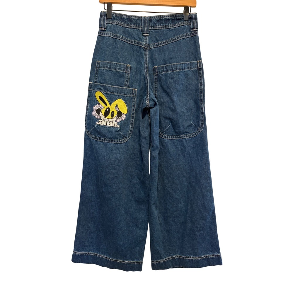 A-Lab Mega Wide Leg Jeans Blue Denim Bunny Size 26 Skater Y2K High Rise